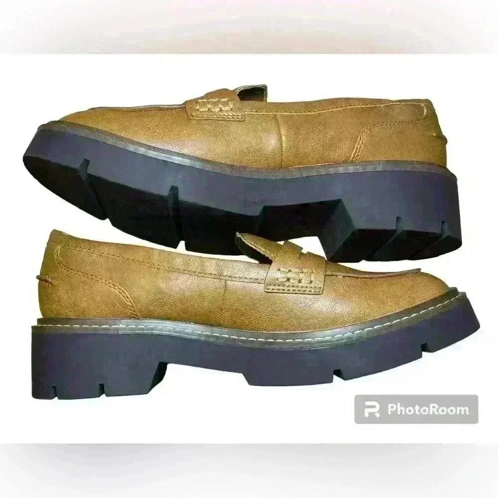 Chunky Platform Lug Sole Loafers Sz 7.5 Neutral Office Career Acadameia Y2K 90s - Picture 6 of 13